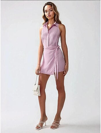 Mini-robe rayée à col chemise hiccup