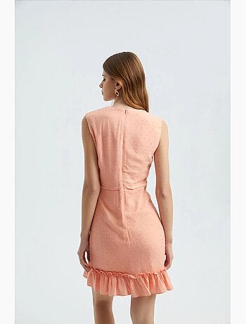 Mini-robe sans manches à volants et col rond avec cordon de serrage hiccup