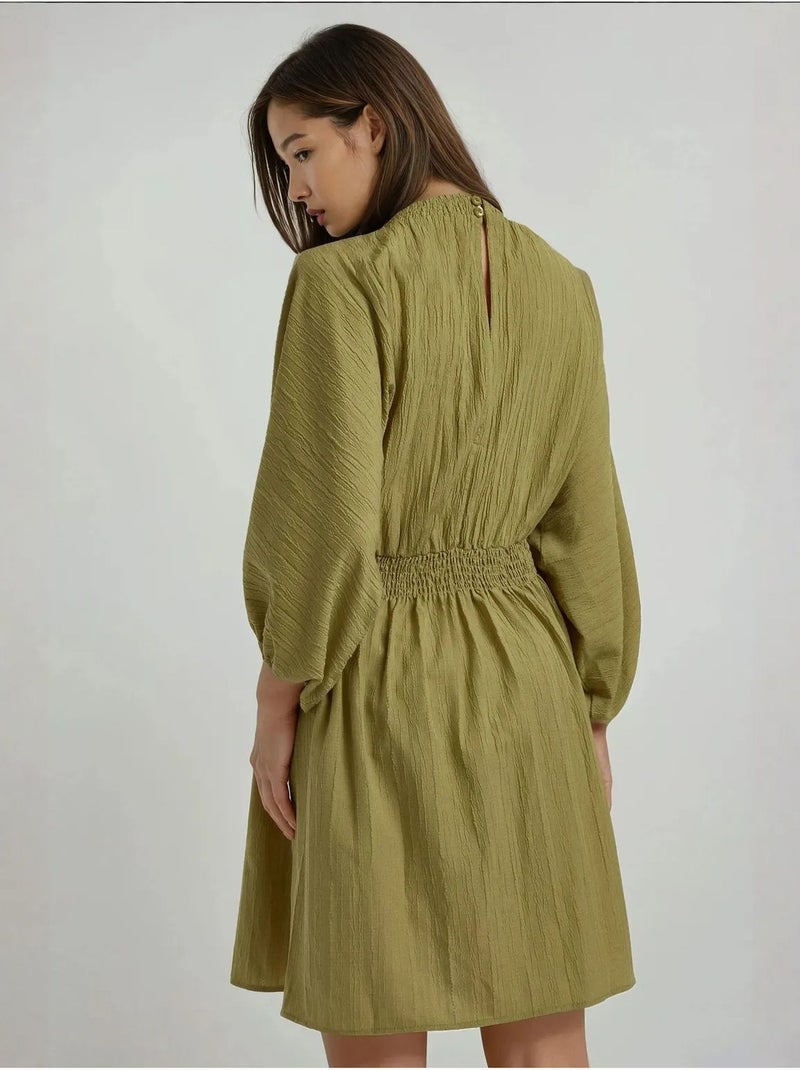 Mini-robe texturée à col en v et manches longues hiccup Vert - Kiabi