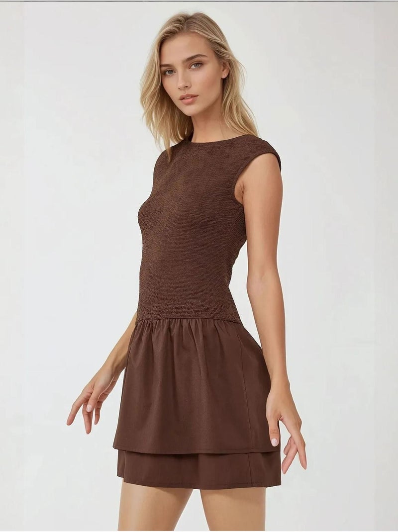 Mini-robe texturée à col ras du cou Marron - Kiabi