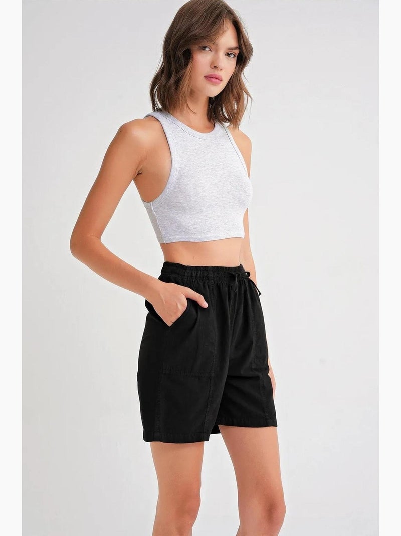 Mini-short taille haute en coton avec cordon de serrage mixray Noir - Kiabi