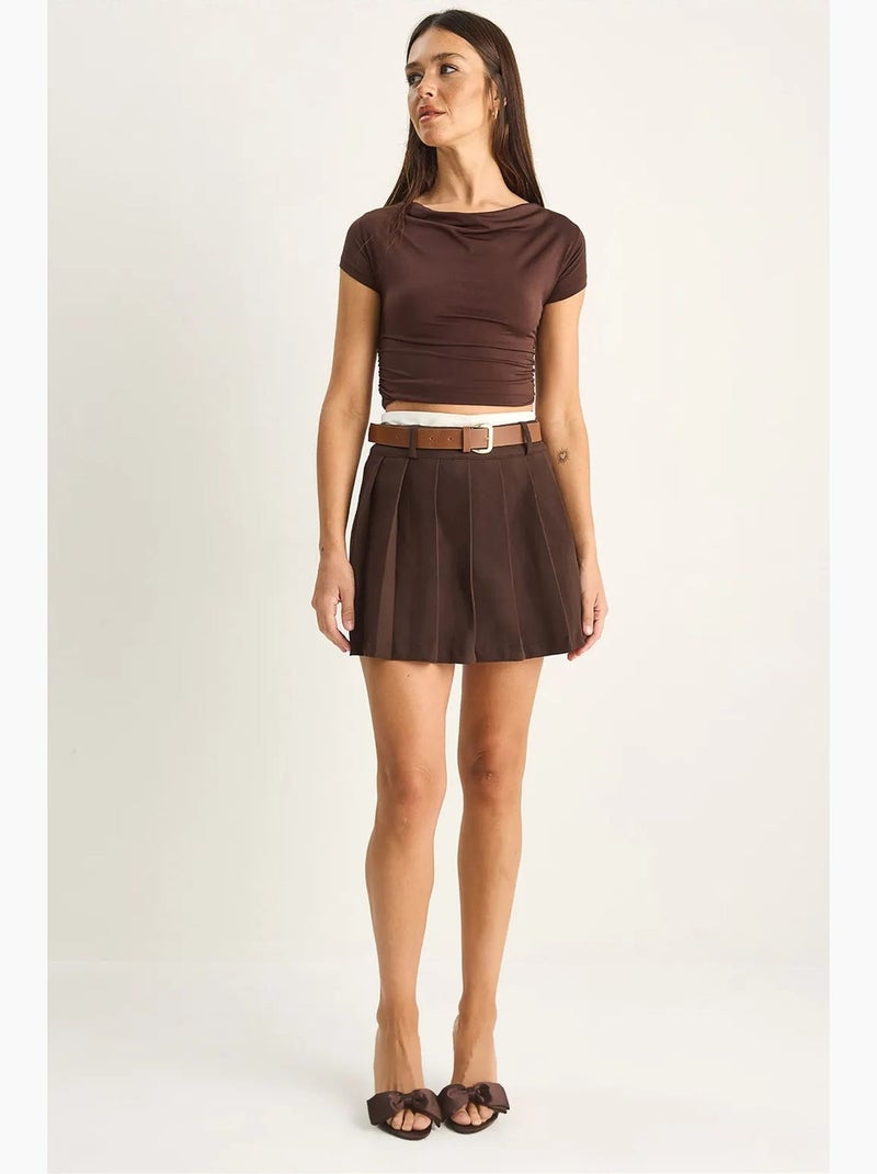 Mini skort met hoge taille en riem lucci Bruin - Kiabi