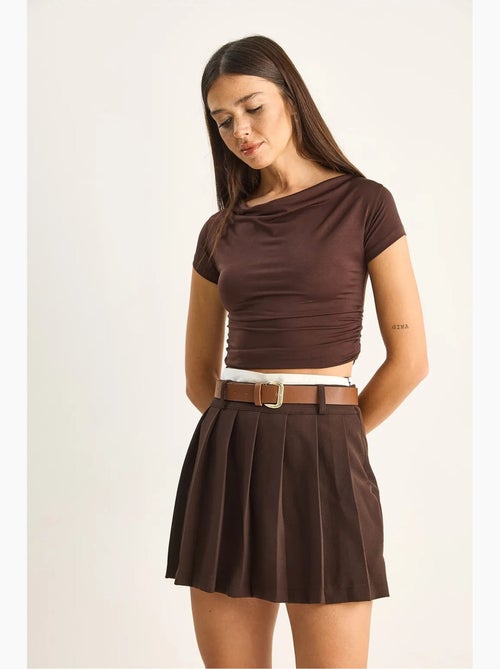 Mini skort met hoge taille en riem lucci - Kiabi