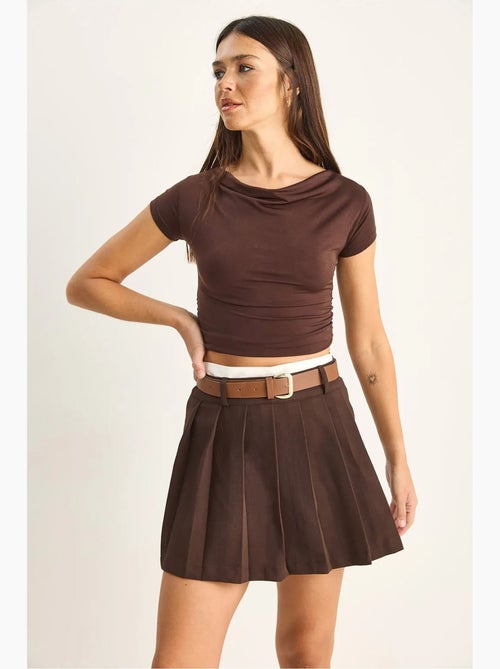 Mini skort met hoge taille en riem lucci - Kiabi