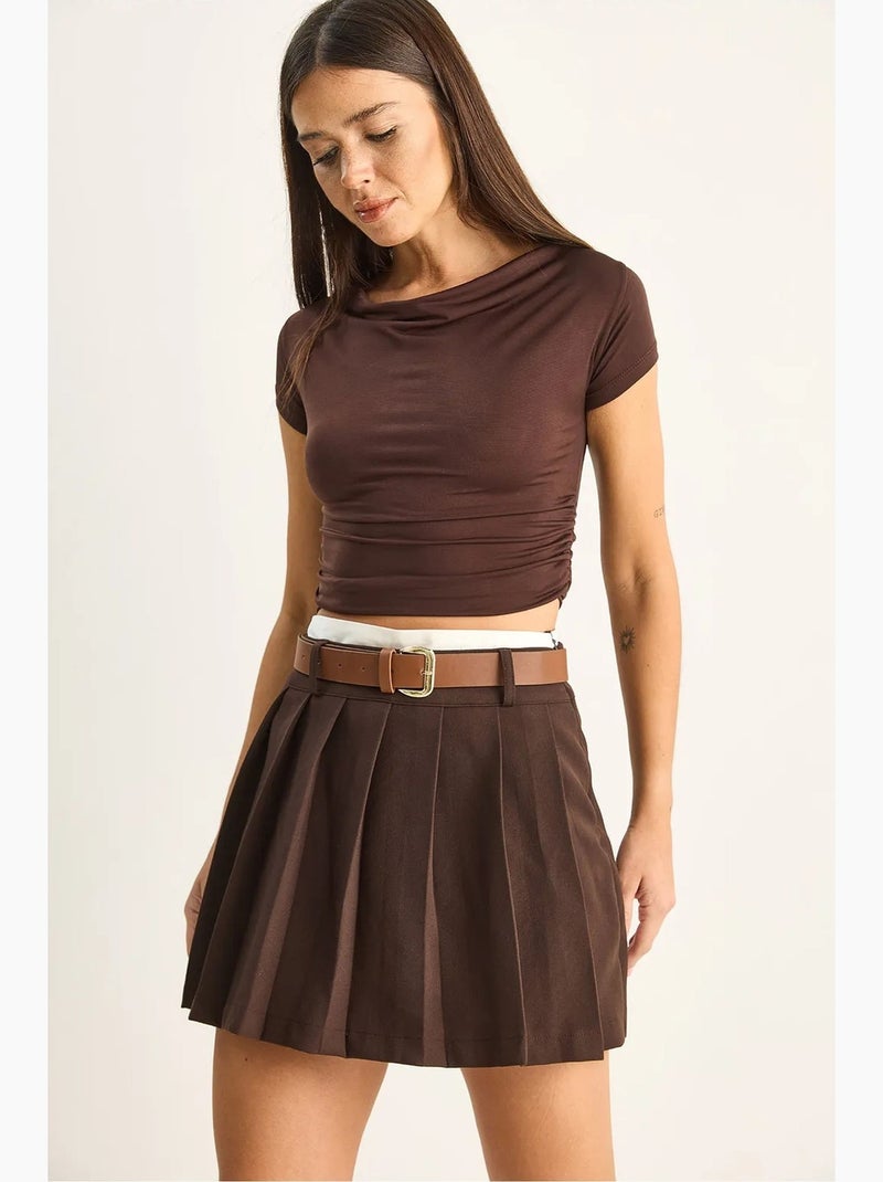 Mini skort met hoge taille en riem lucci Bruin - Kiabi