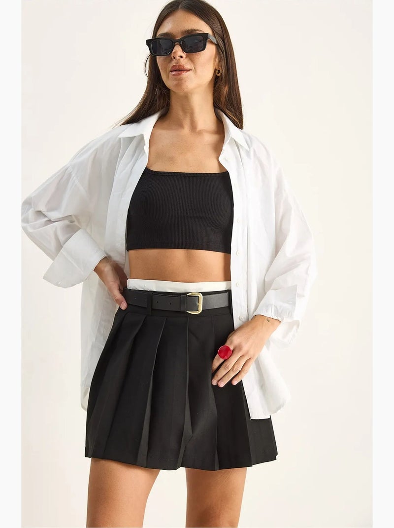 Mini skort met hoge taille en riem lucci Zwart - Kiabi