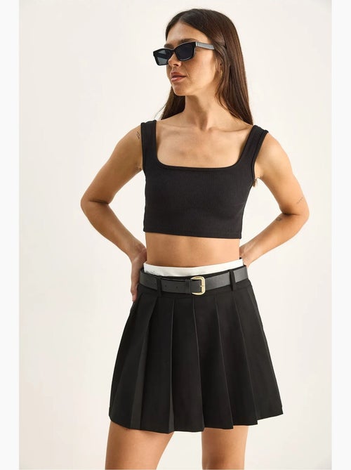 Mini skort met hoge taille en riem lucci - Kiabi