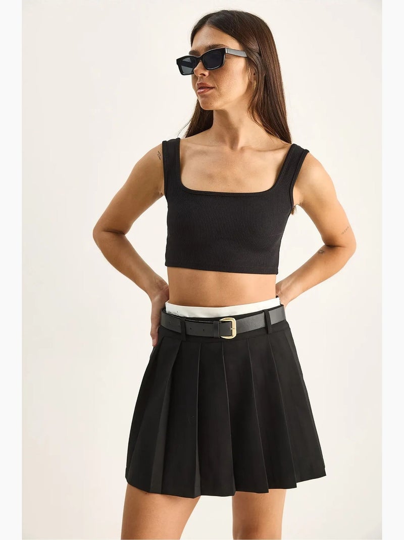 Mini skort met hoge taille en riem lucci Zwart - Kiabi