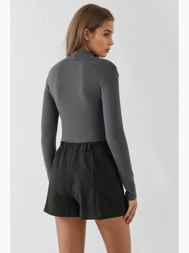 Mini-skorts met hoge taille en dubbele splitten hiccup Zwart - Kiabi