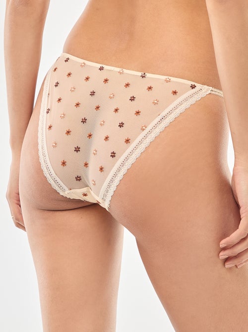 Mini-slip van transparante tule met geborduurde bloemen - Kiabi