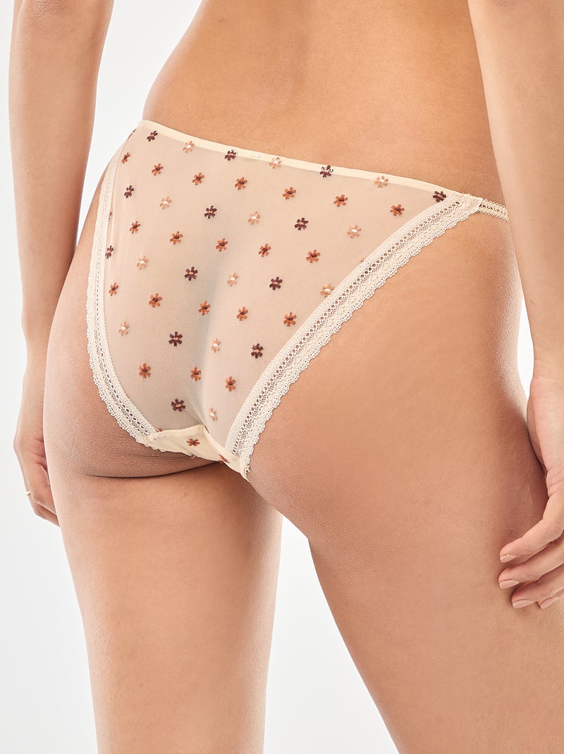 Mini-slip van transparante tule met geborduurde bloemen Rose - Kiabi