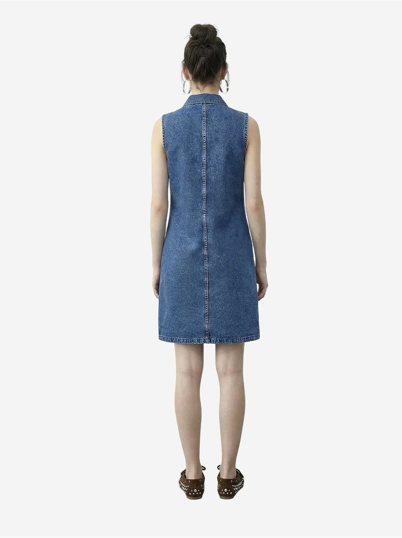 Mini spijkerjurk met overhemdkraag en zak lucci Saffierblauw - Kiabi
