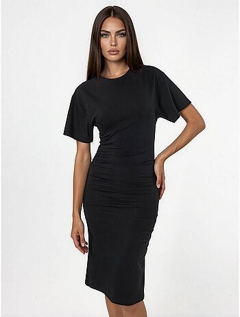 Mini t-shirt-jurk met ronde hals en drapering busem