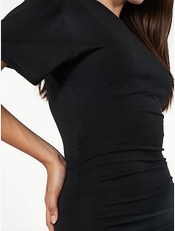 Mini t-shirt-jurk met ronde hals en drapering busem
