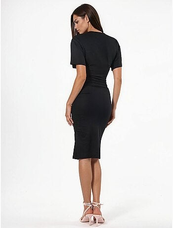 Mini t-shirt-jurk met ronde hals en drapering busem