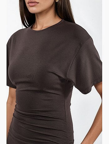 Mini t-shirt-jurk met ronde hals en drapering busem