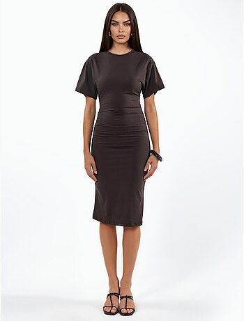 Mini t-shirt-jurk met ronde hals en drapering busem