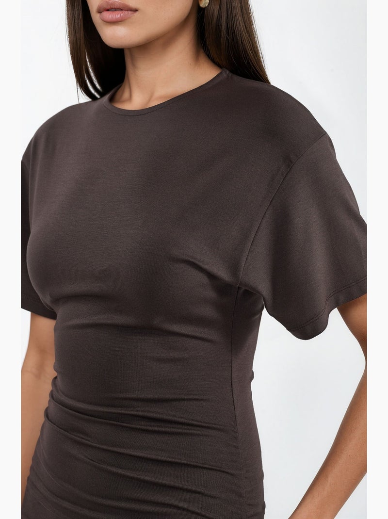 Mini t-shirt-jurk met ronde hals en drapering busem Zwart - Kiabi