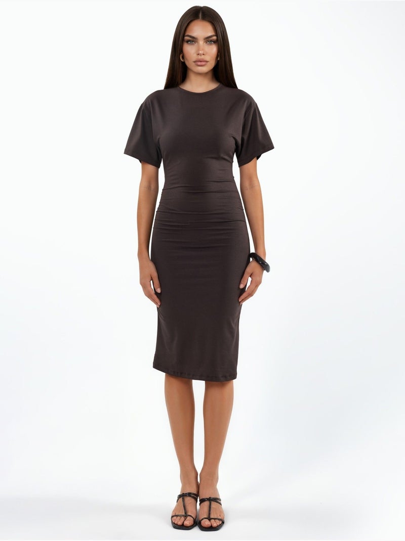 Mini t-shirt-jurk met ronde hals en drapering busem Zwart - Kiabi