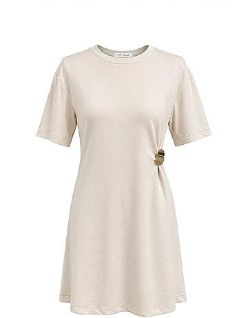 Mini t-shirtjurk met ronde hals en steenaccessoire mixray