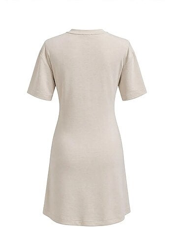 Mini t-shirtjurk met ronde hals en steenaccessoire mixray