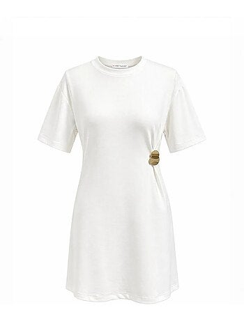 Mini t-shirtjurk met ronde hals en steenaccessoire mixray