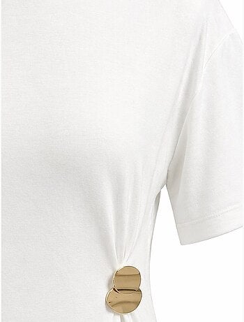 Mini t-shirtjurk met ronde hals en steenaccessoire mixray