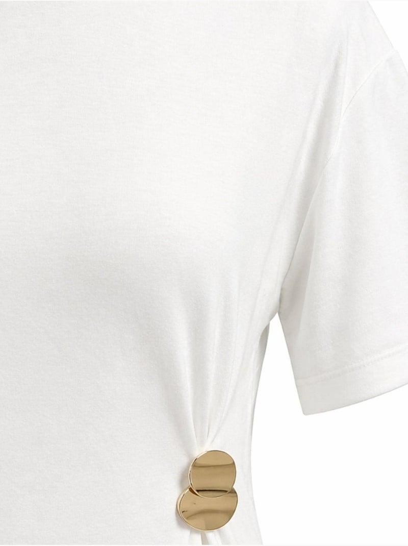 Mini t-shirtjurk met ronde hals en steenaccessoire mixray Wit - Kiabi
