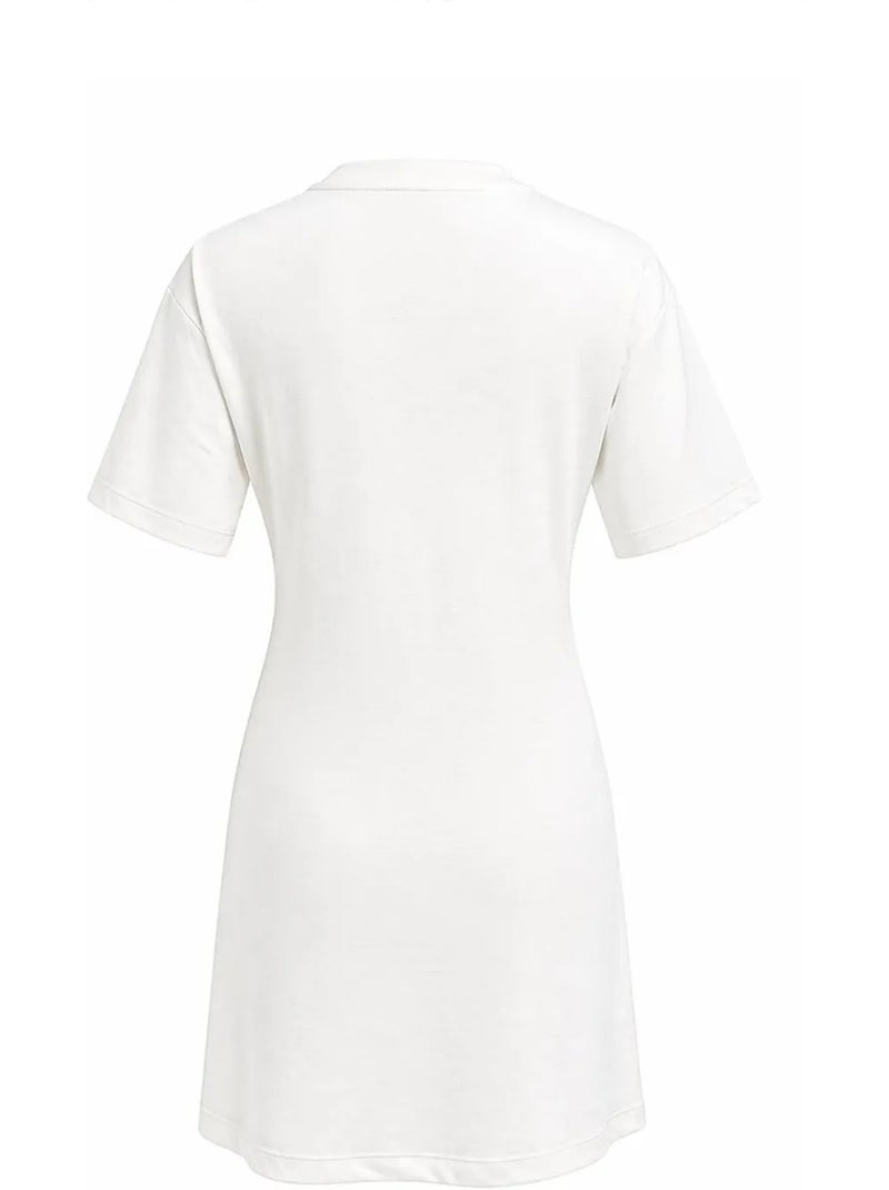 Mini t-shirtjurk met ronde hals en steenaccessoire mixray Wit - Kiabi
