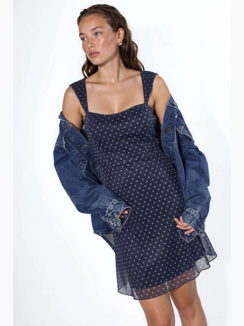Mini tulejurk met stippen en hartkraag hiccup Marineblauw - Kiabi