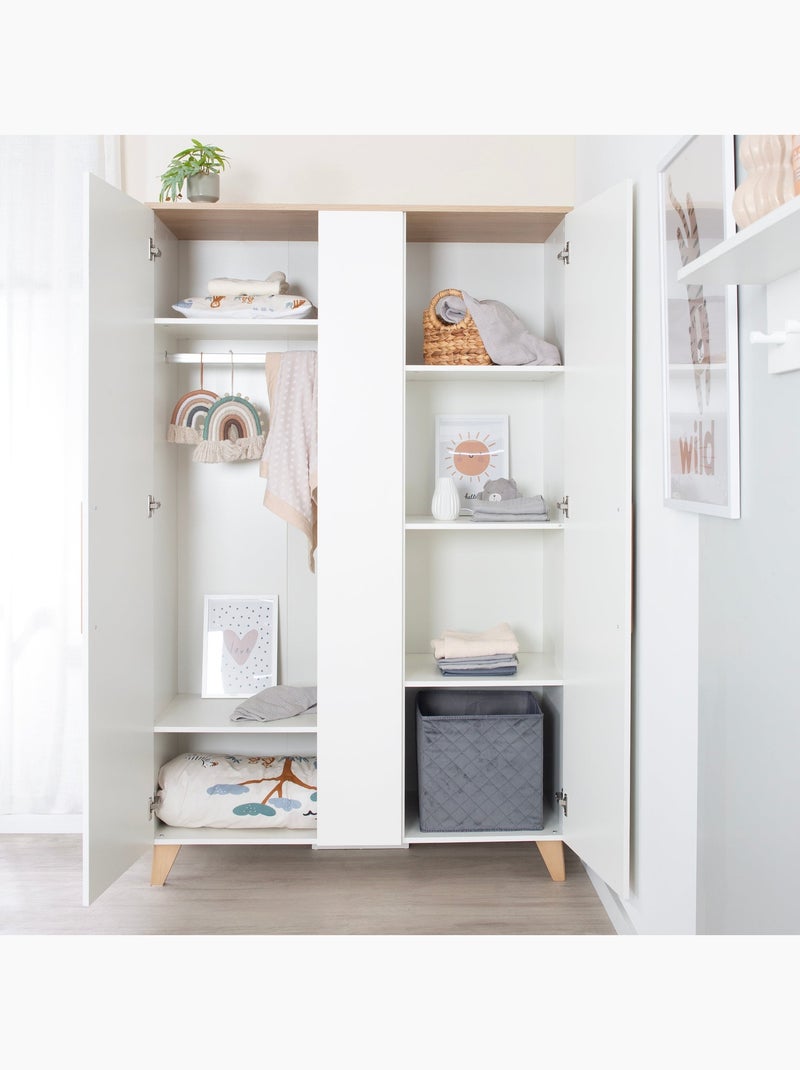 Minimalistische kinderkast met 2,5 deuren, opbergruimte en kledingroede 'Leon' ROBA Wit - Kiabi