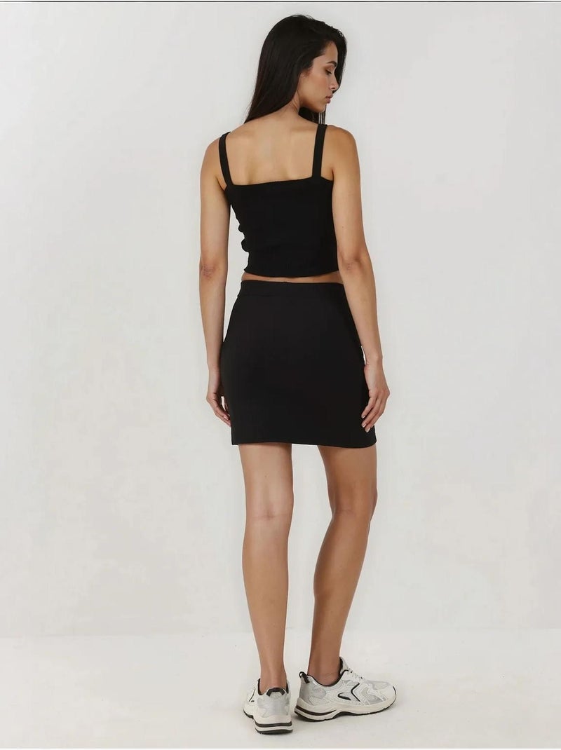 Minirok met elastische tailleband en split hiccup Zwart - Kiabi