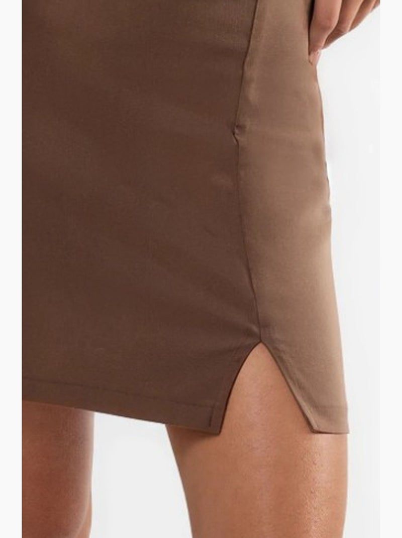 Minirok met hoge taille en split hiccup Donkerbruin - Kiabi