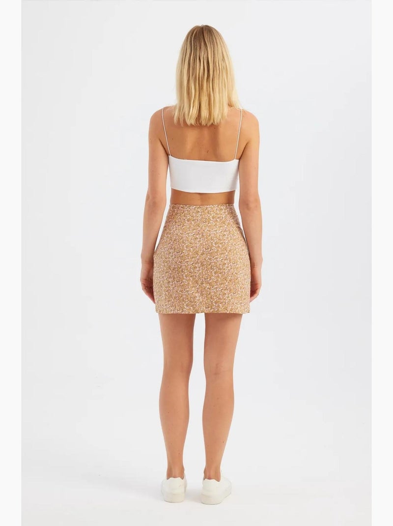 Minirok met hoge taille en zijsplit en bloemenprint hiccup Oranje - Kiabi
