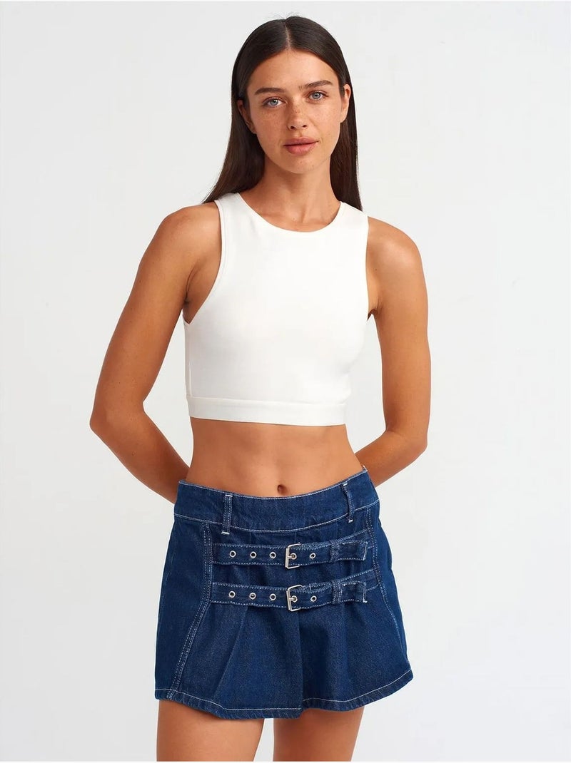 Minirok van katoen-denim met riem dilvin Saffierblauw - Kiabi