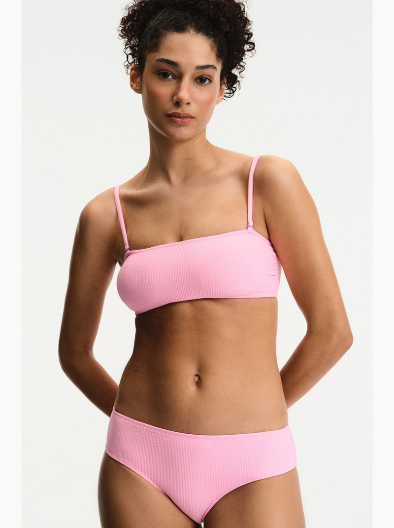Missa bikinibroekje met textuur en middelhoge taille penti Suikerroze - Kiabi