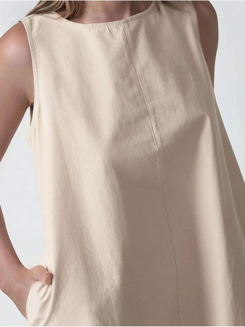 Mixray collection maxi-jurk in a-lijn met ronde hals en zonder mouwen hiccup Ivoor - Kiabi