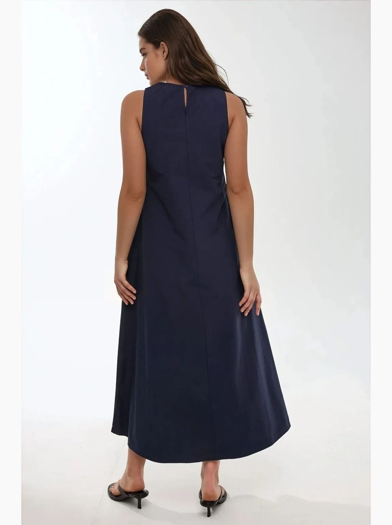 Mixray collection maxi-jurk in a-lijn met ronde hals en zonder mouwen hiccup Marineblauw - Kiabi