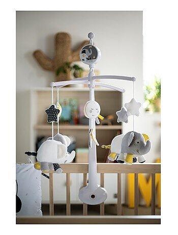 Mobile musical bébé eléphant en coton - sauthon