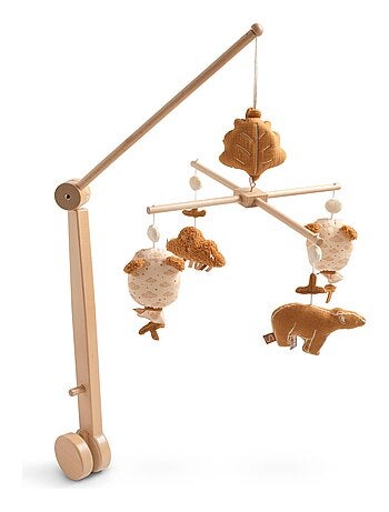 Mobile musical en bois avec jouets ours en gaze de coton - sauthon