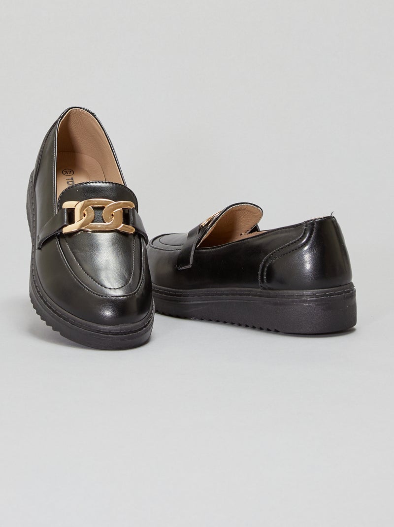 Mocassins à boucle dorée noir - Kiabi