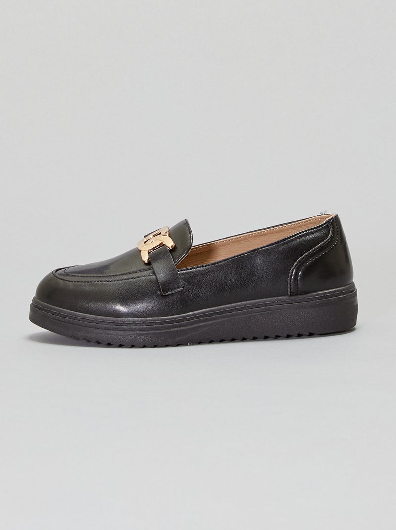 Mocassins à boucle dorée noir - Kiabi