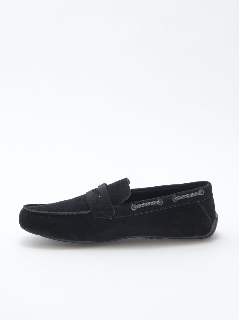 Mocassins bateau en suédine unie Noir - Kiabi