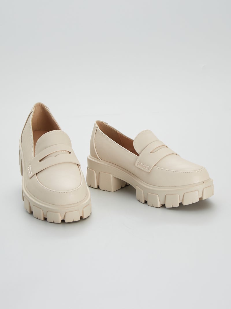 Mocassins en simili semelles épaisses Ecru - Kiabi