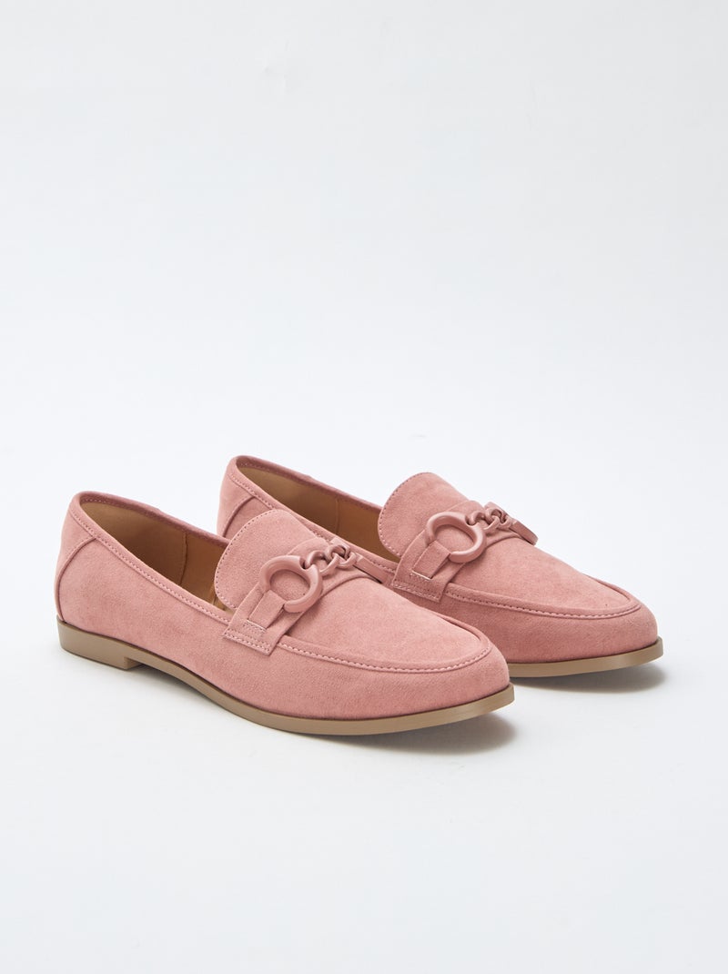 Mocassins type suédine avec bijou décoratif sur le dessus Rose - Kiabi