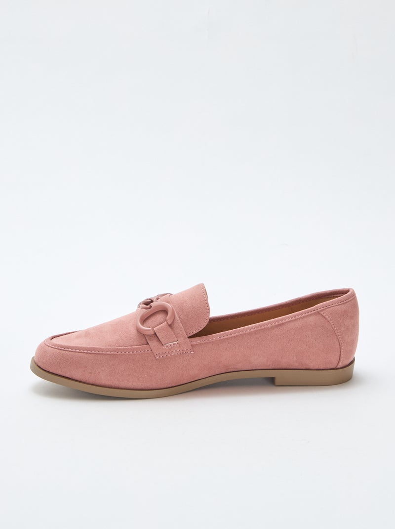 Mocassins type suédine avec bijou décoratif sur le dessus Rose - Kiabi