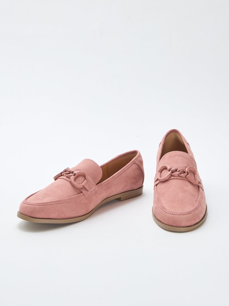 Mocassins type suédine avec bijou décoratif sur le dessus Rose - Kiabi