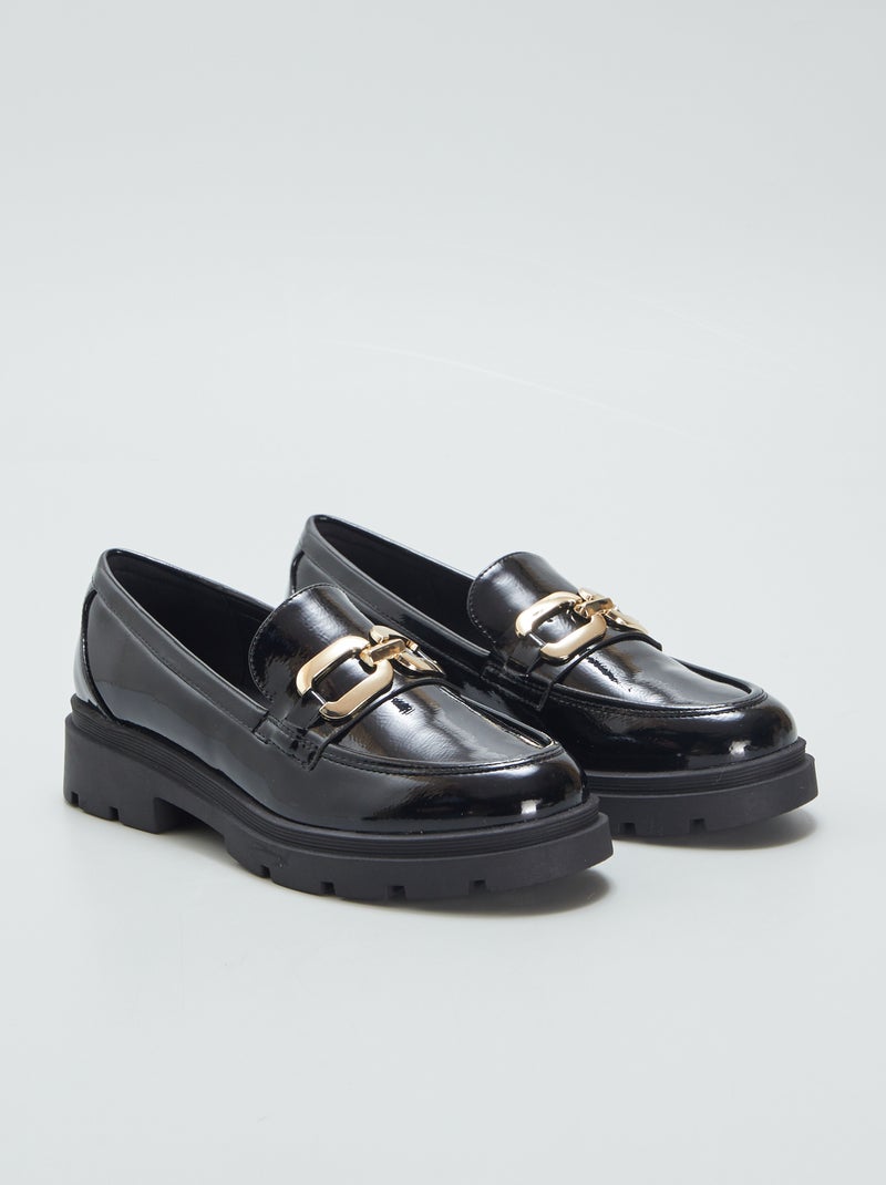 Mocassins vernis à boucle dorée noir - Kiabi