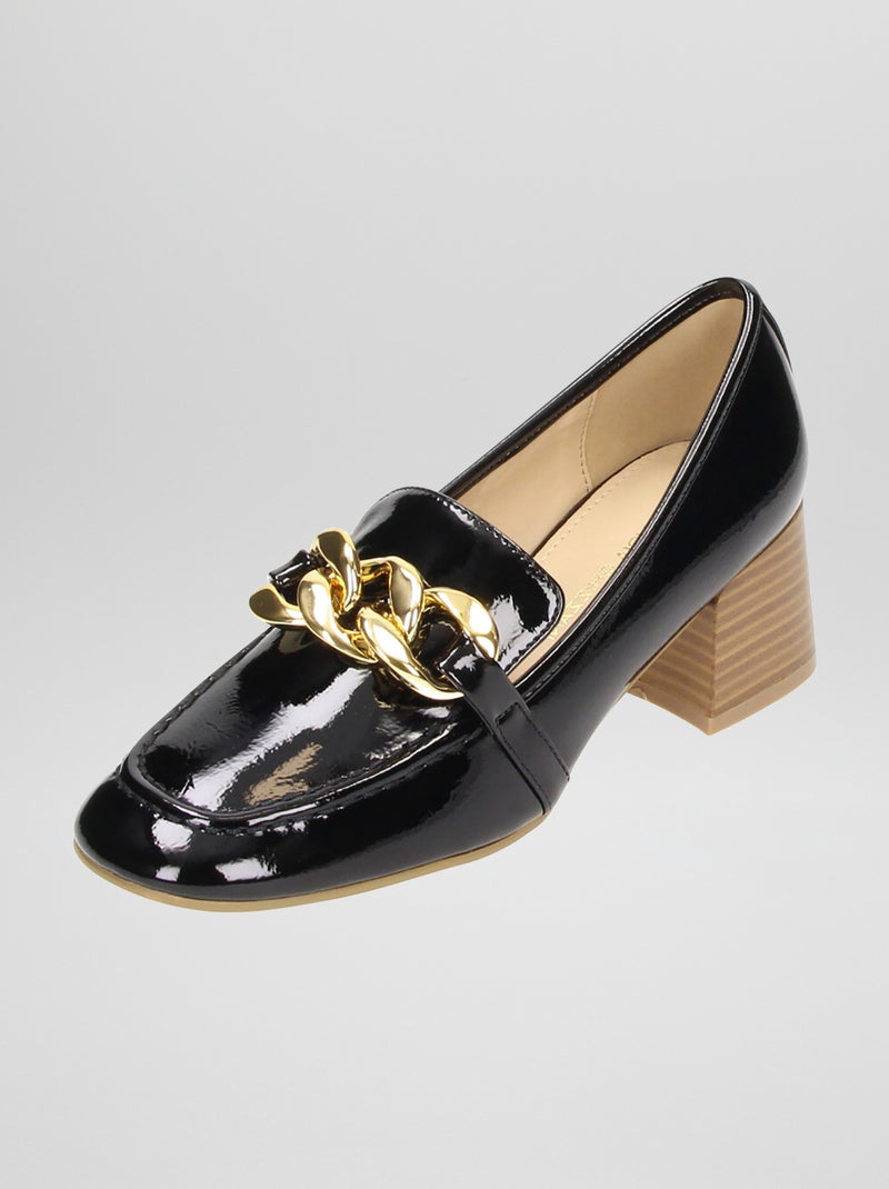 Mocassins vernis à talon Noir - Kiabi