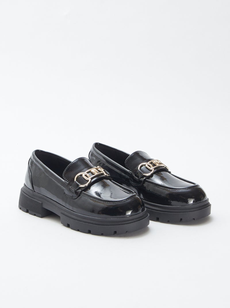 Mocassins vernis avec boucle dorée Noir - Kiabi